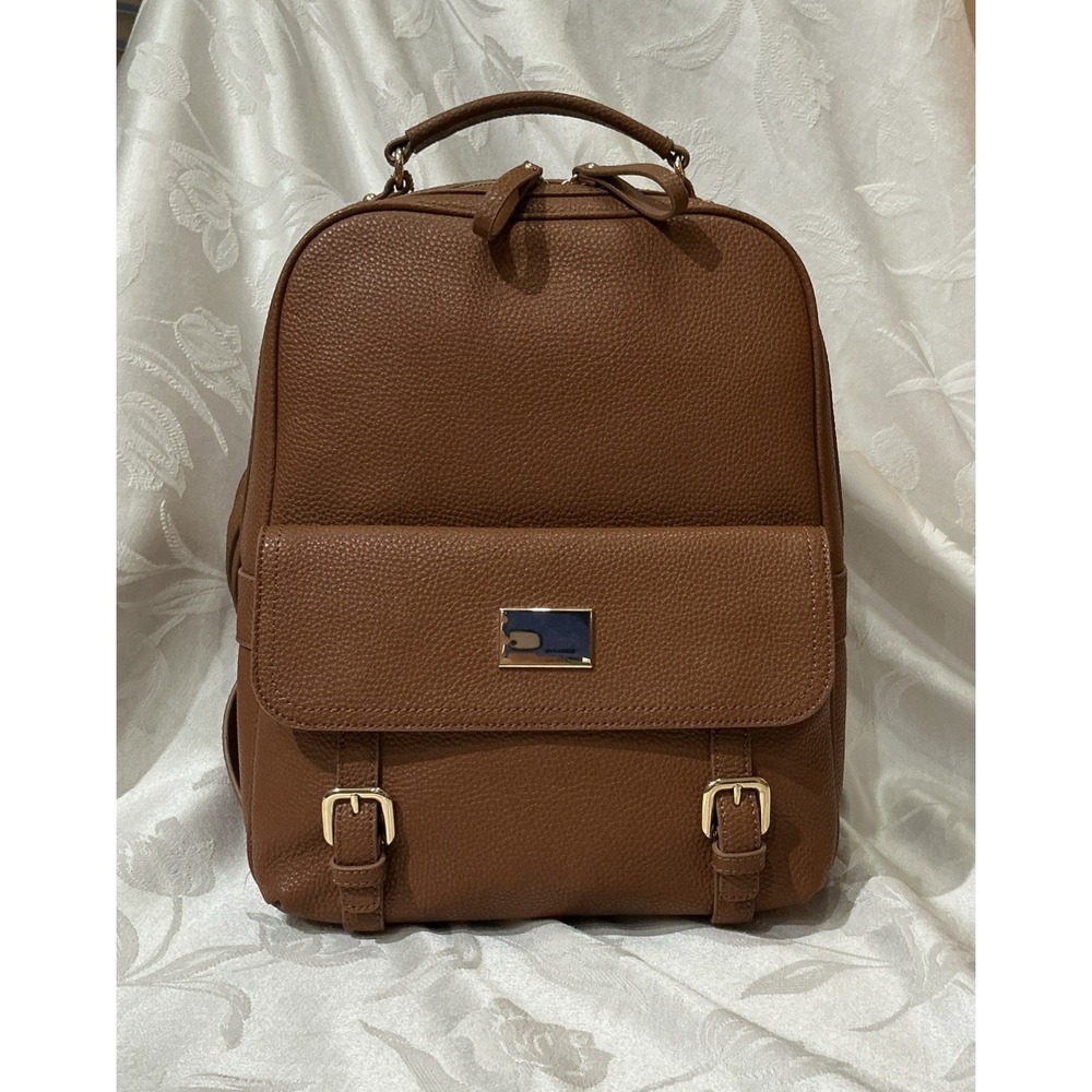 Genuine Leather Backpack Laptop RENWICK RFID Block Pocket Business Travel Brown